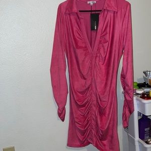 Fuchsia suede mini dress